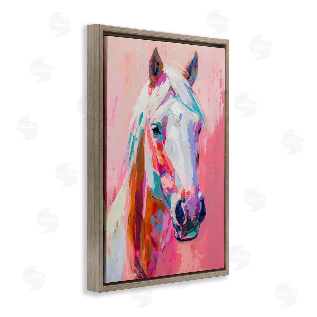 Petal Prints Design Horse Visage on Pink Brown Floating Frame Canvas Wall Art Print