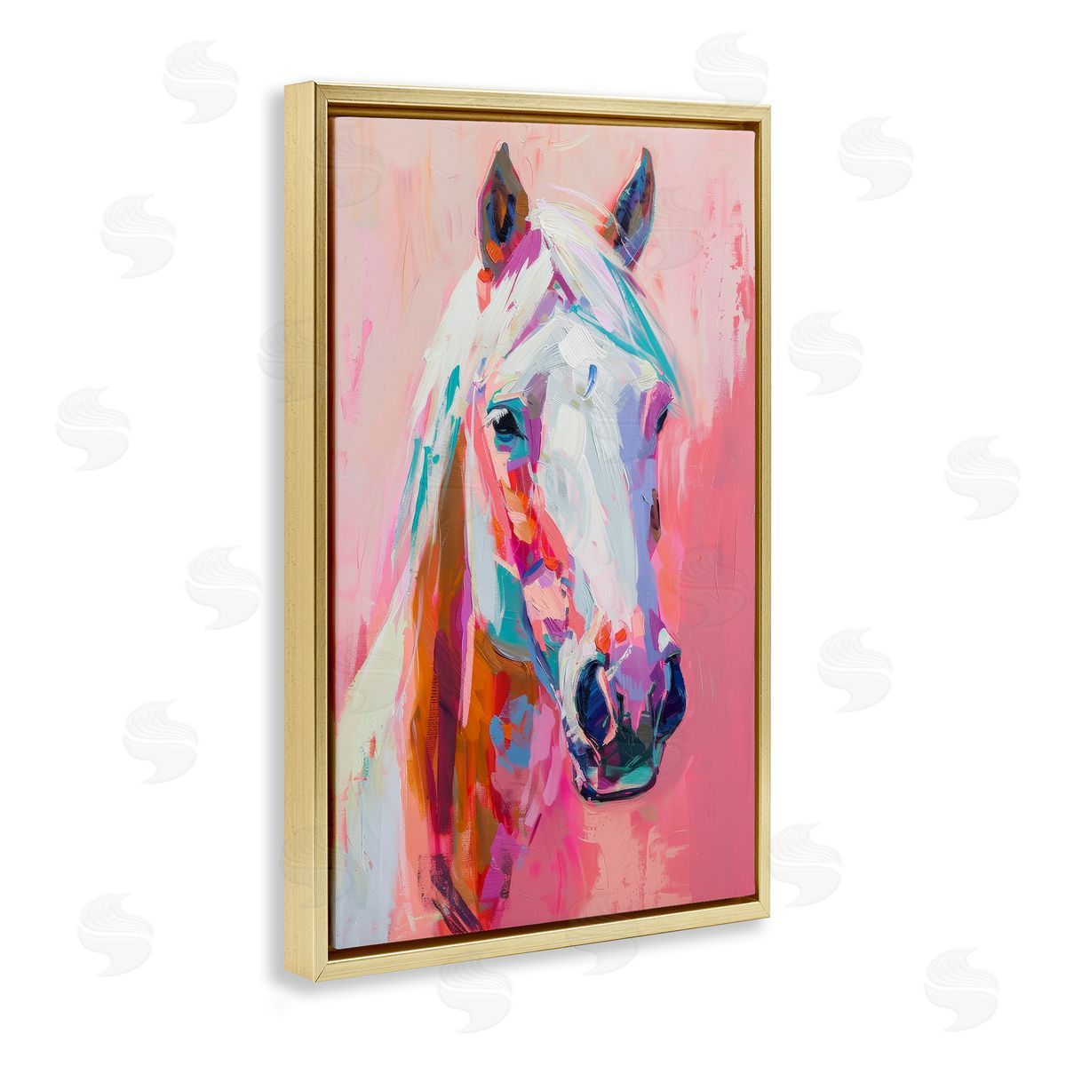 Petal Prints Design Horse Visage on Pink Gold Floating Frame Canvas Wall Art Print