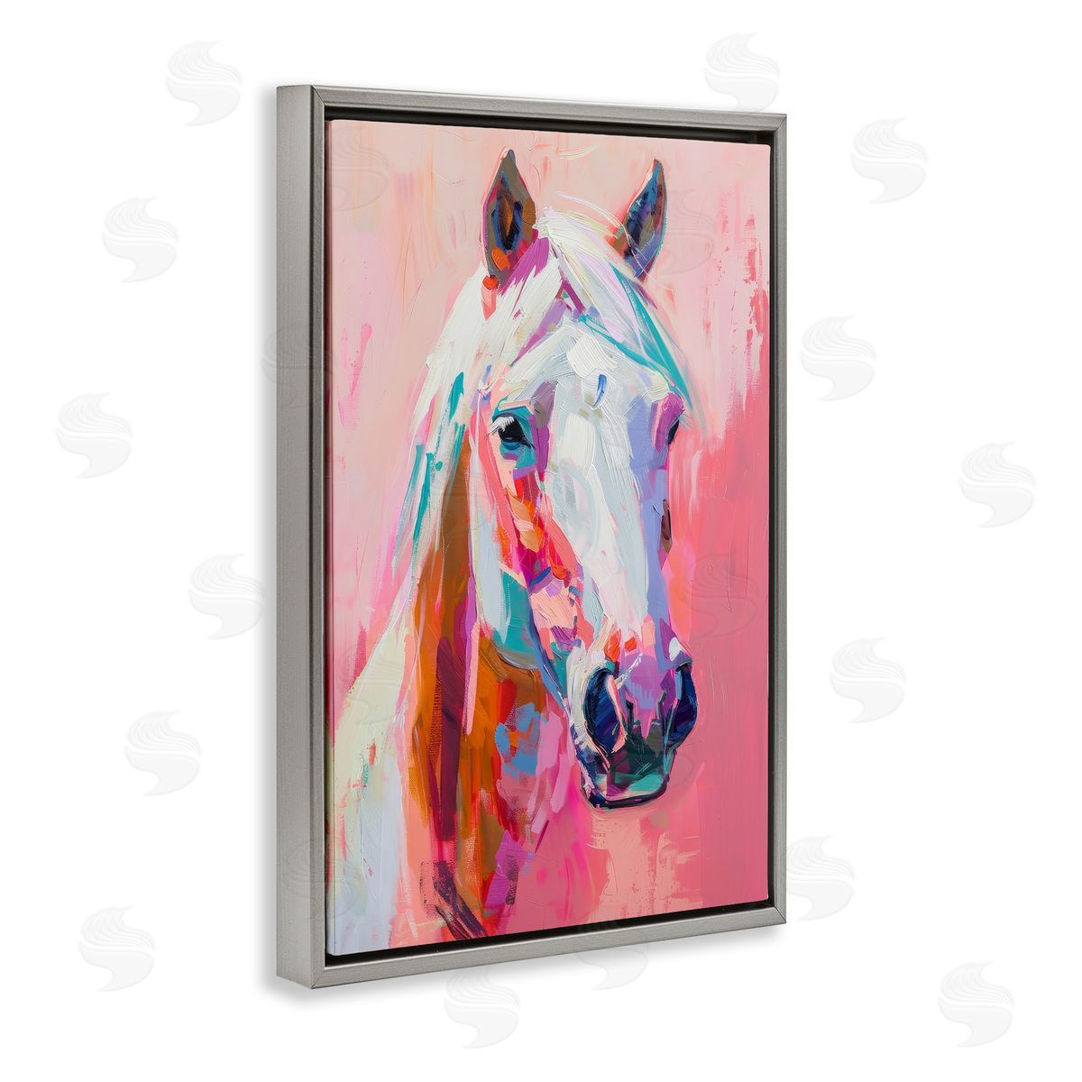 Petal Prints Design Horse Visage on Pink Gray Floating Frame Canvas Wall Art Print