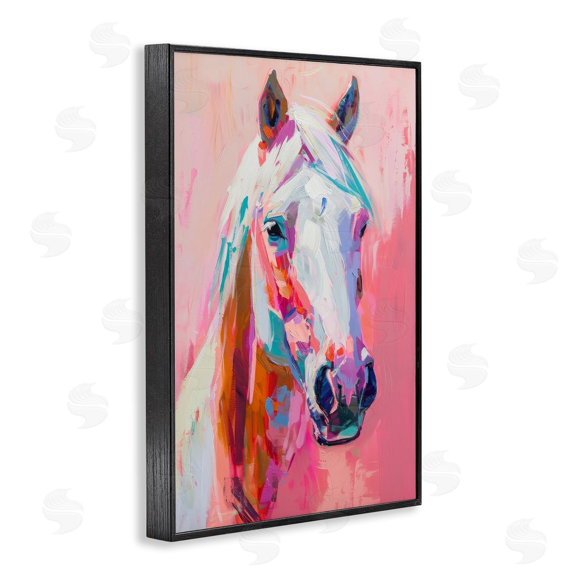 Petal Prints Design Horse Visage on Pink Black Framed Giclee Wall Art Print