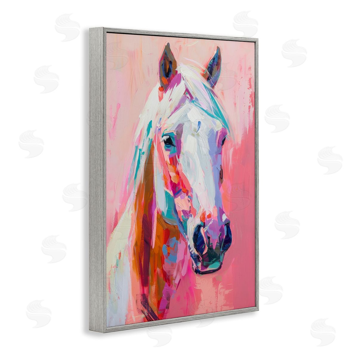 Petal Prints Design Horse Visage on Pink Gray Framed Giclee Wall Art Print