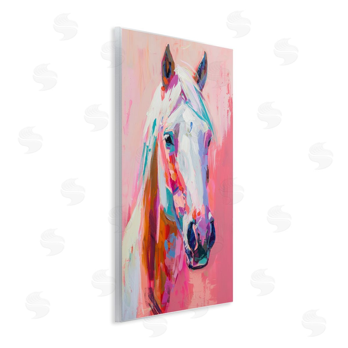 Petal Prints Design Horse Visage on Pink Wooden Wall Plaque Art Print