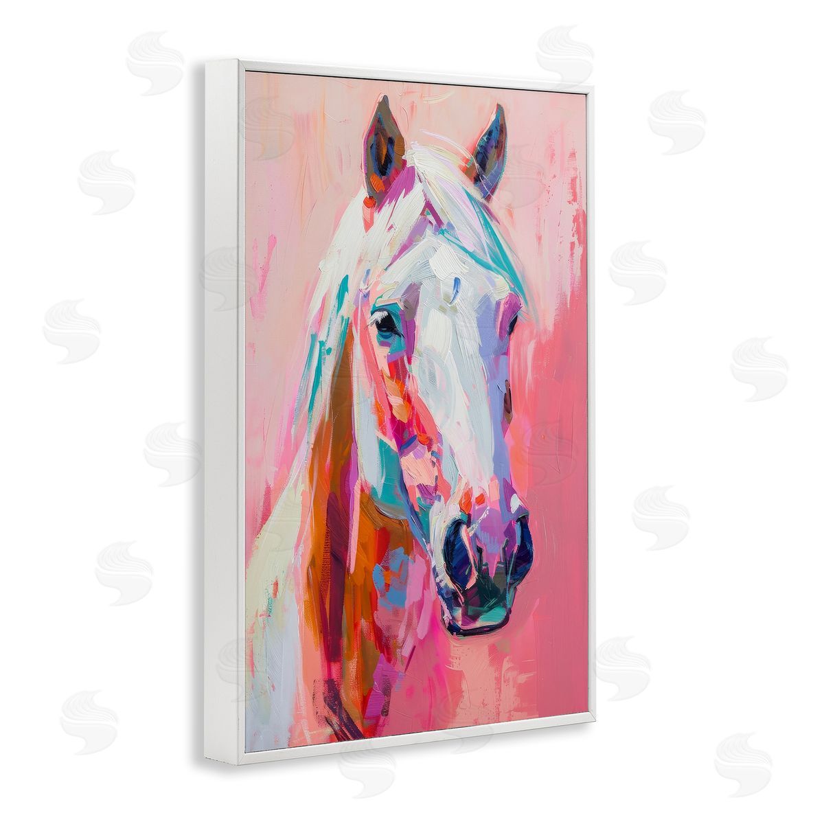 Petal Prints Design Horse Visage on Pink White Framed Giclee Wall Art Print