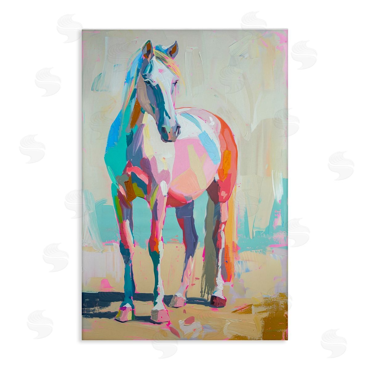 Petal Prints Design Pastel Hued Horse Canvas Wall Art Print