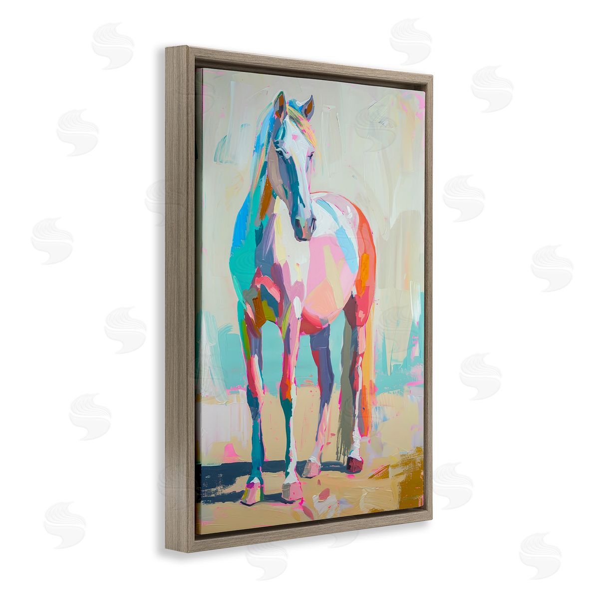 Petal Prints Design Pastel Hued Horse Brown Floating Frame Canvas Wall Art Print