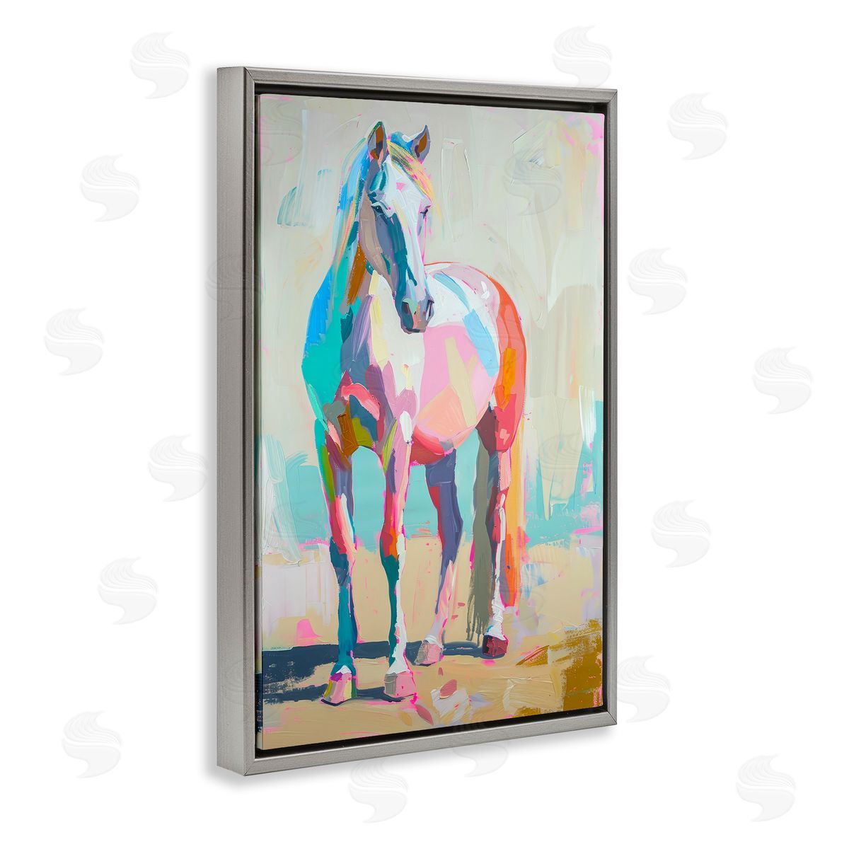 Petal Prints Design Pastel Hued Horse Gray Floating Frame Canvas Wall Art Print