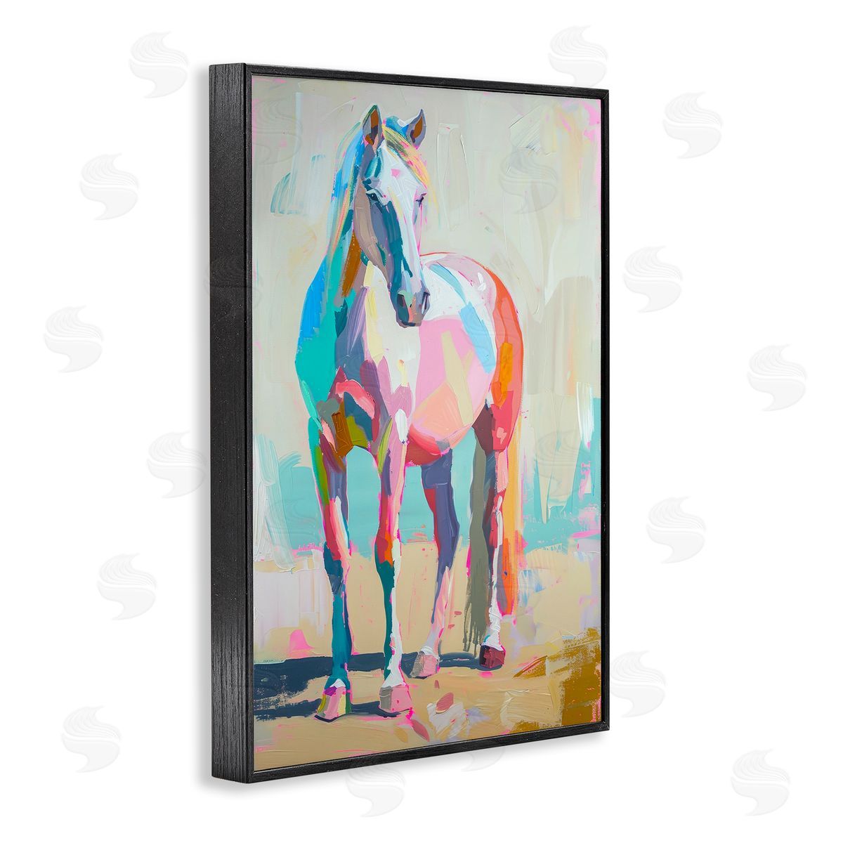 Petal Prints Design Pastel Hued Horse Black Framed Giclee Wall Art Print