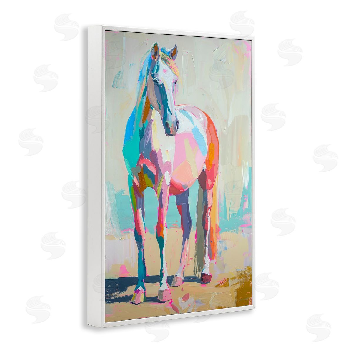 Petal Prints Design Pastel Hued Horse White Framed Giclee Wall Art Print