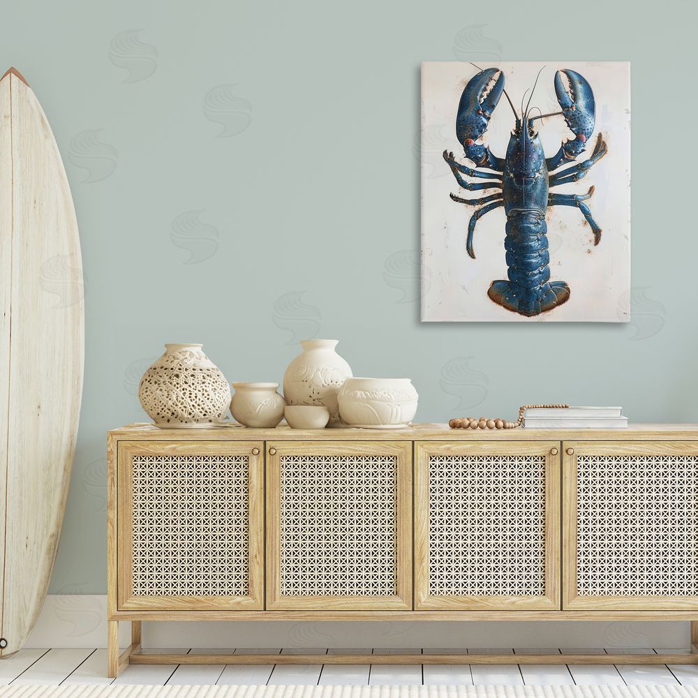 Petal Prints Design Cyan Crustacean Lobster Canvas Wall Art Print in Room