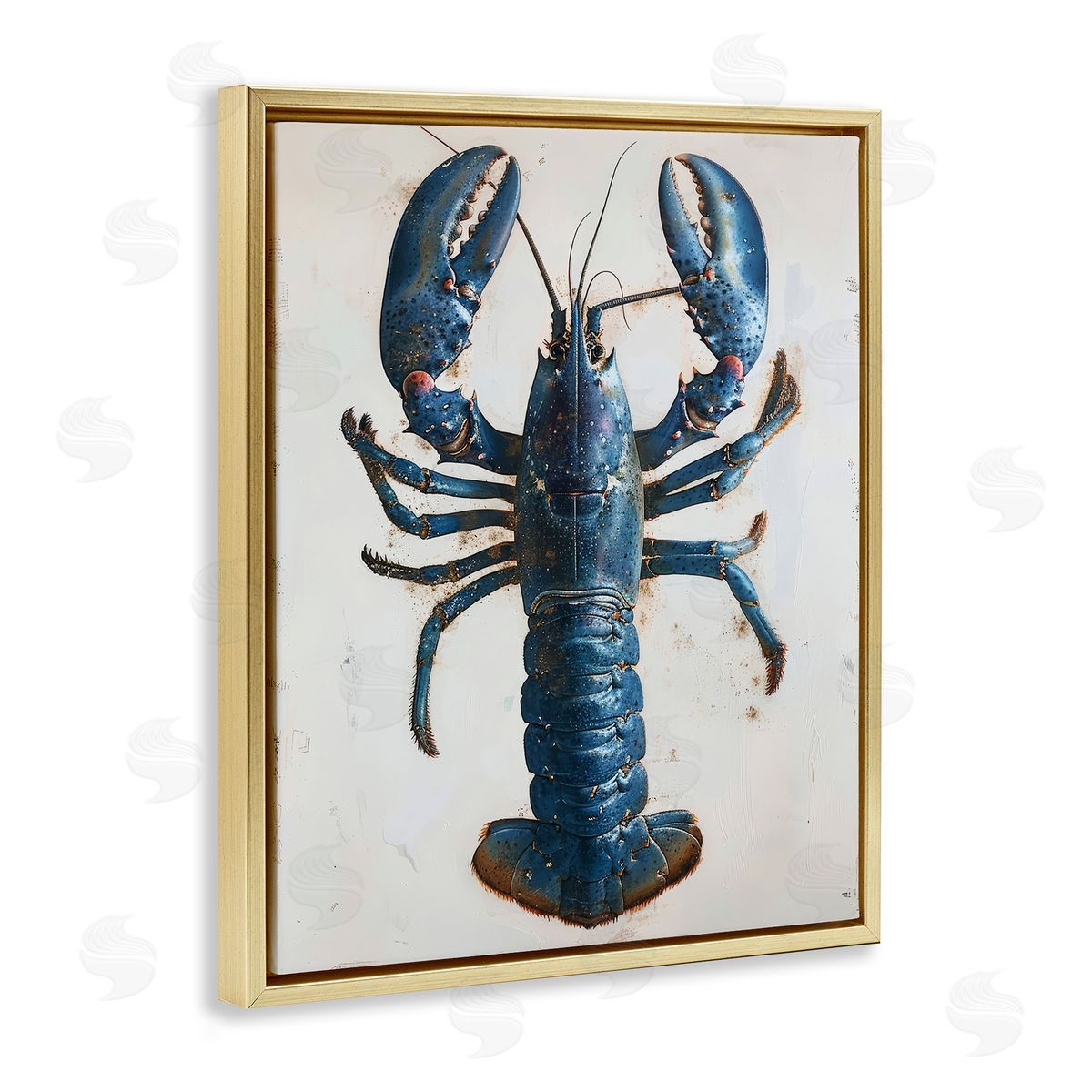 Petal Prints Design Cyan Crustacean Lobster Gold Floating Frame Canvas Wall Art Print