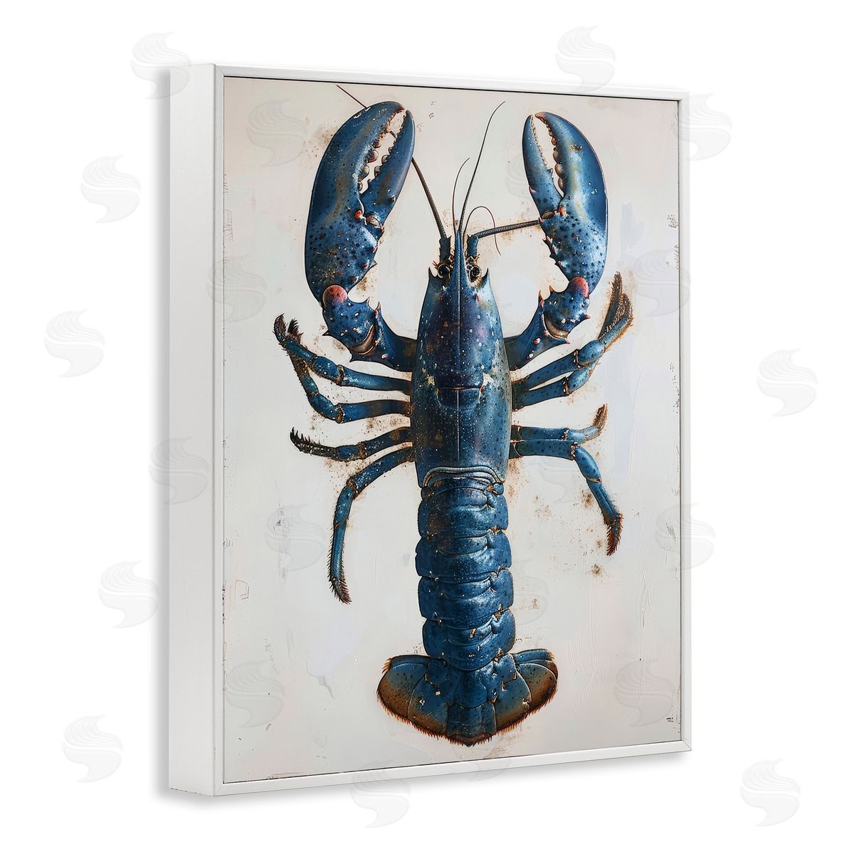 Petal Prints Design Cyan Crustacean Lobster White Framed Giclee Wall Art Print