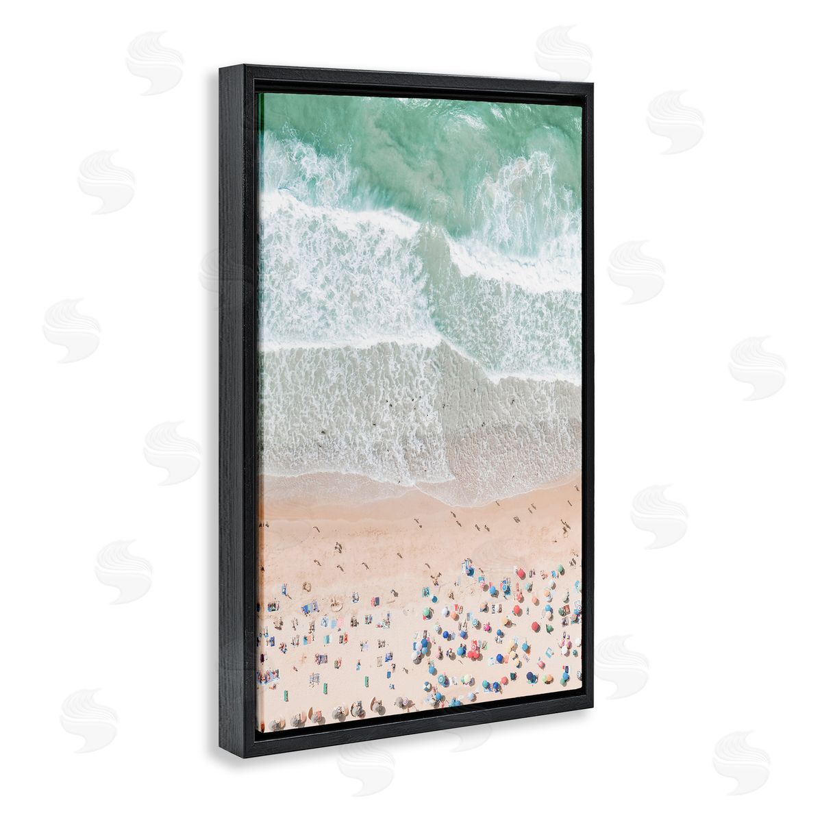 Sisi and Seb Aerial Beachgoers View Black Floating Frame Canvas Wall Art Print