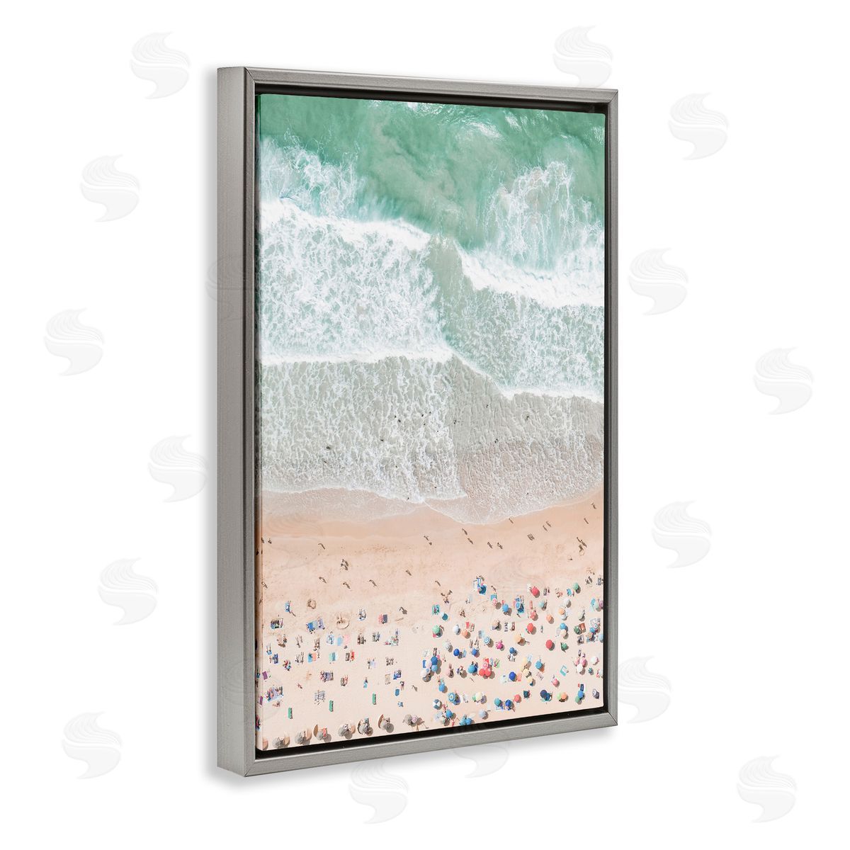 Sisi and Seb Aerial Beachgoers View Gray Floating Frame Canvas Wall Art Print