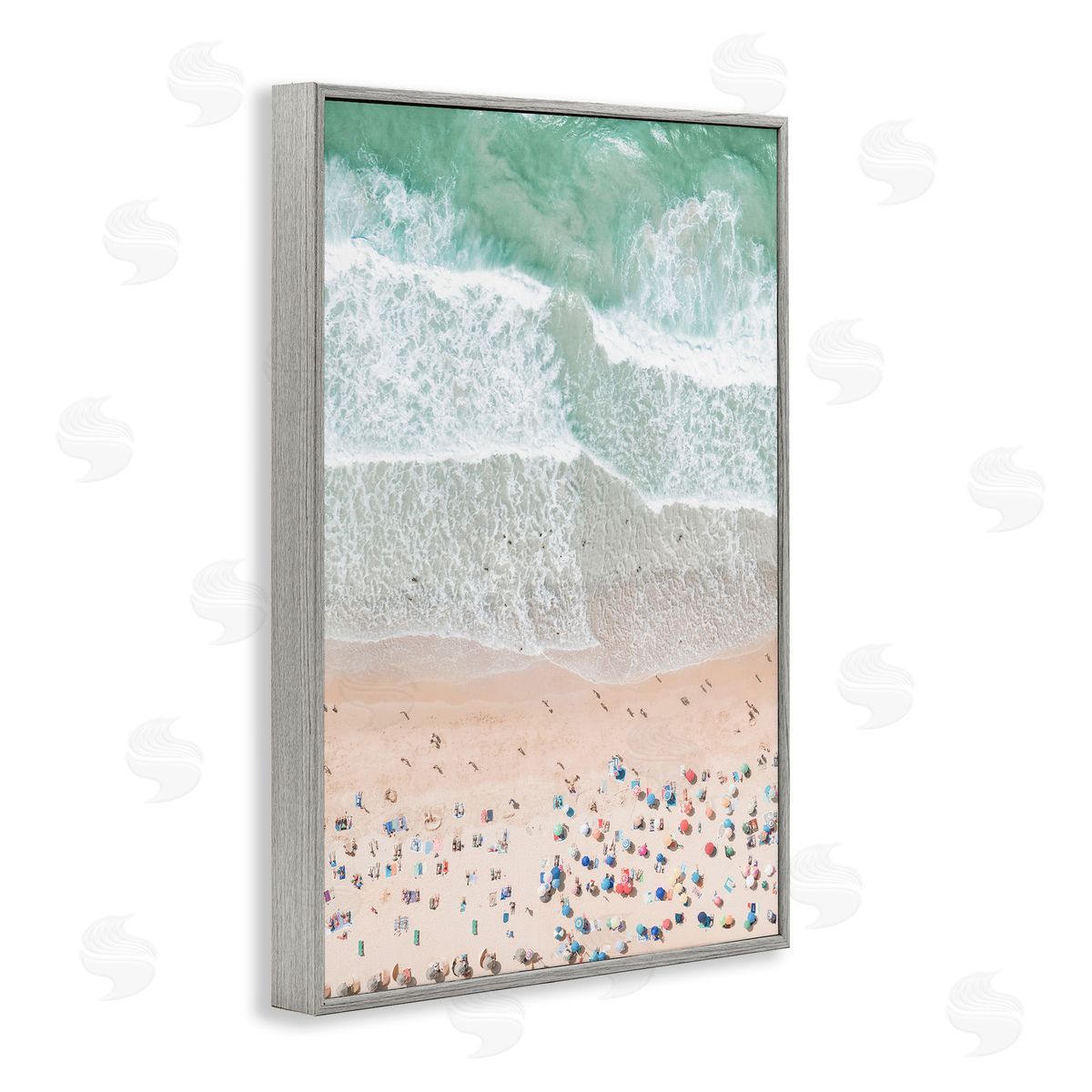 Sisi and Seb Aerial Beachgoers View Gray Framed Giclee Wall Art Print