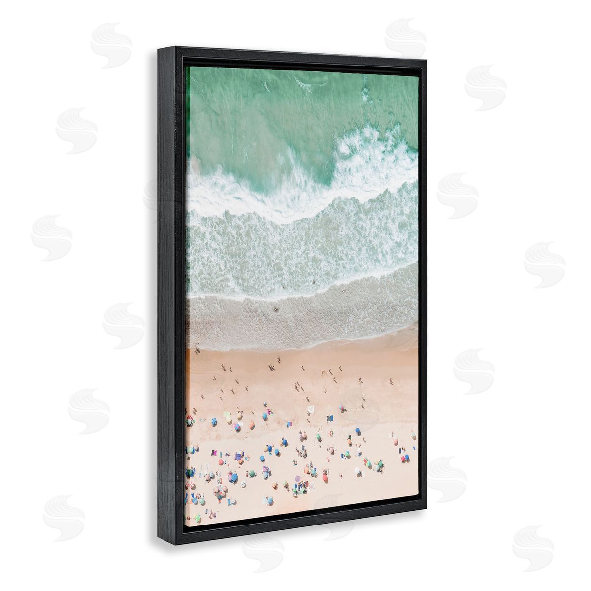 Sisi and Seb Aerial Summer Beach Black Floating Frame Canvas Wall Art Print