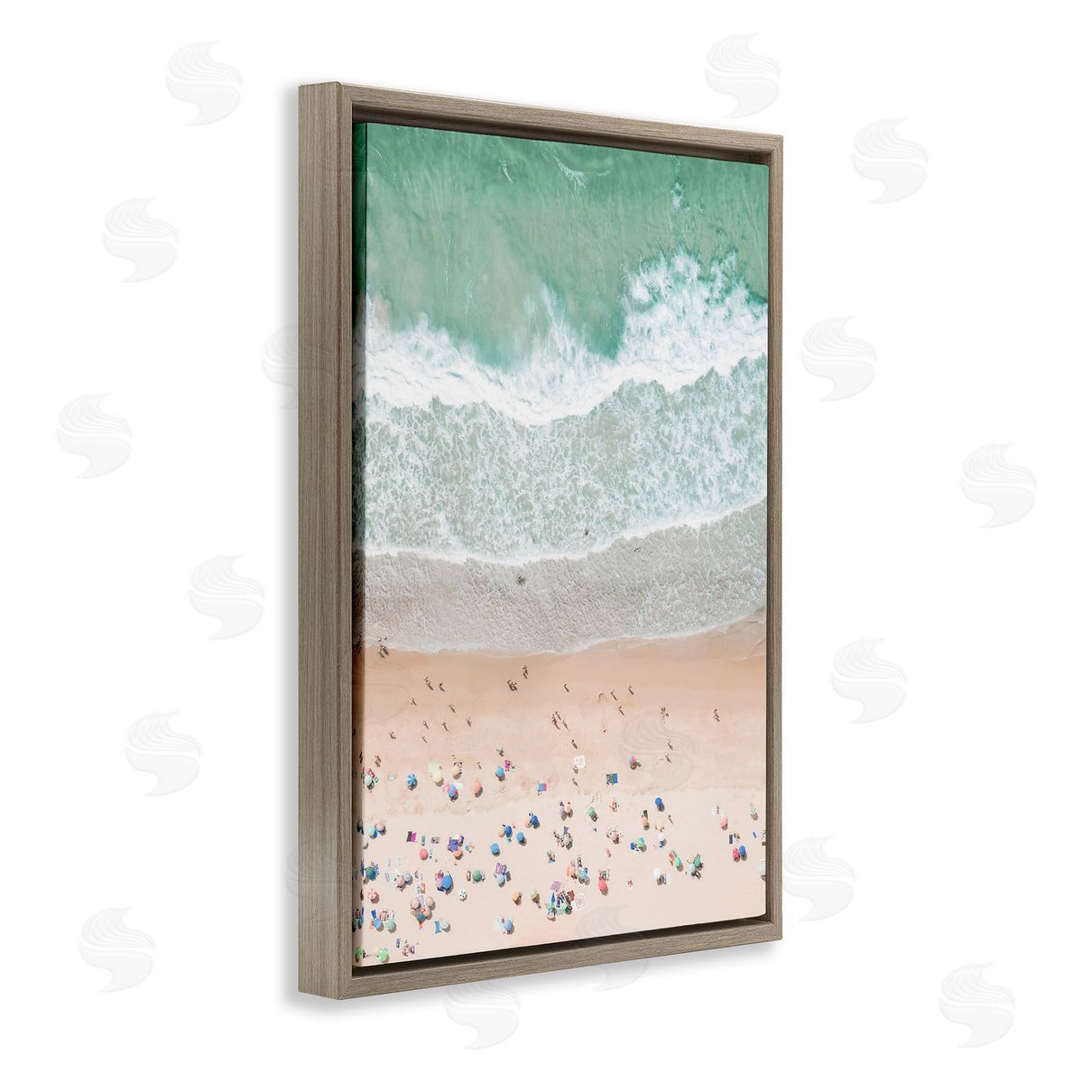 Sisi and Seb Aerial Summer Beach Brown Floating Frame Canvas Wall Art Print