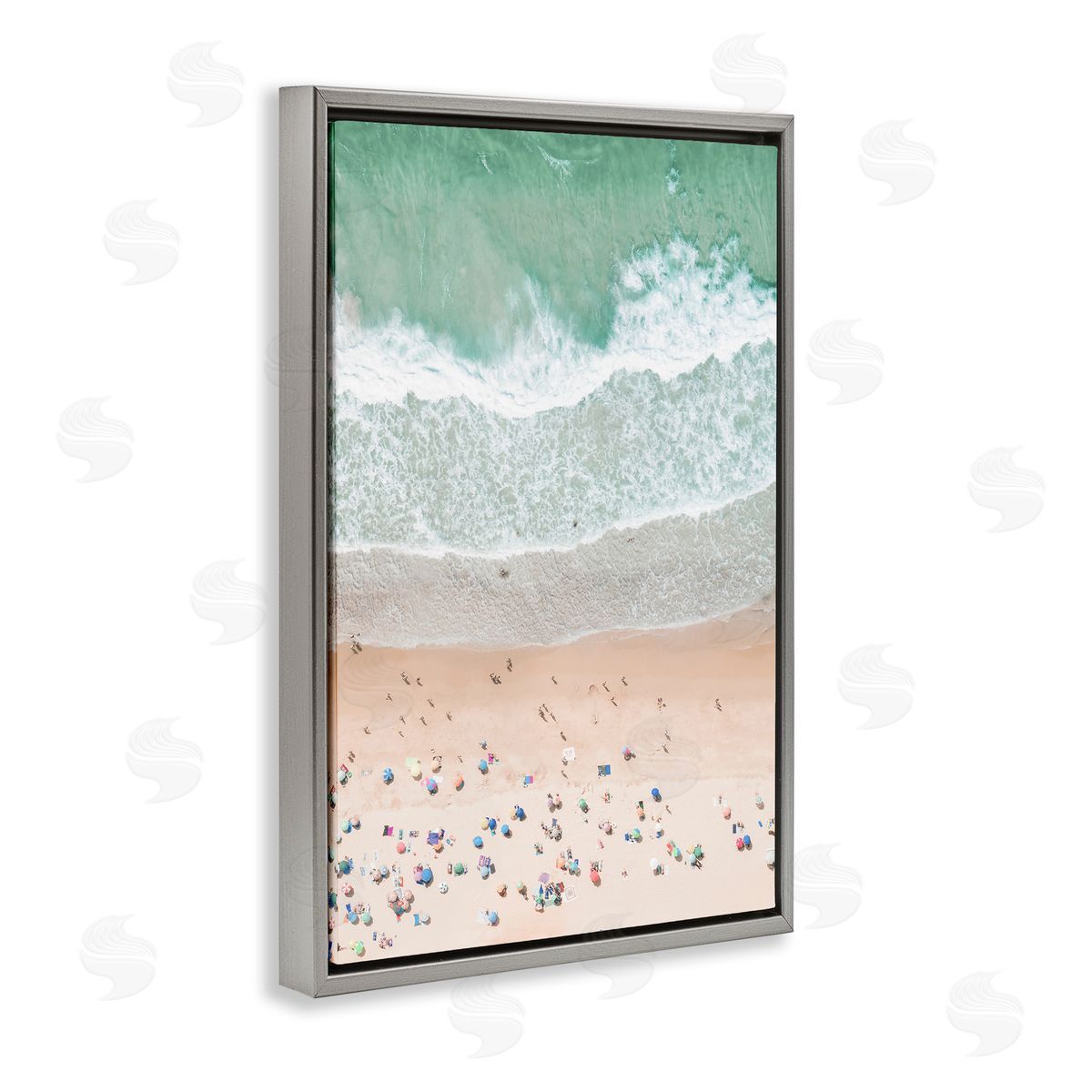 Sisi and Seb Aerial Summer Beach Gray Floating Frame Canvas Wall Art Print