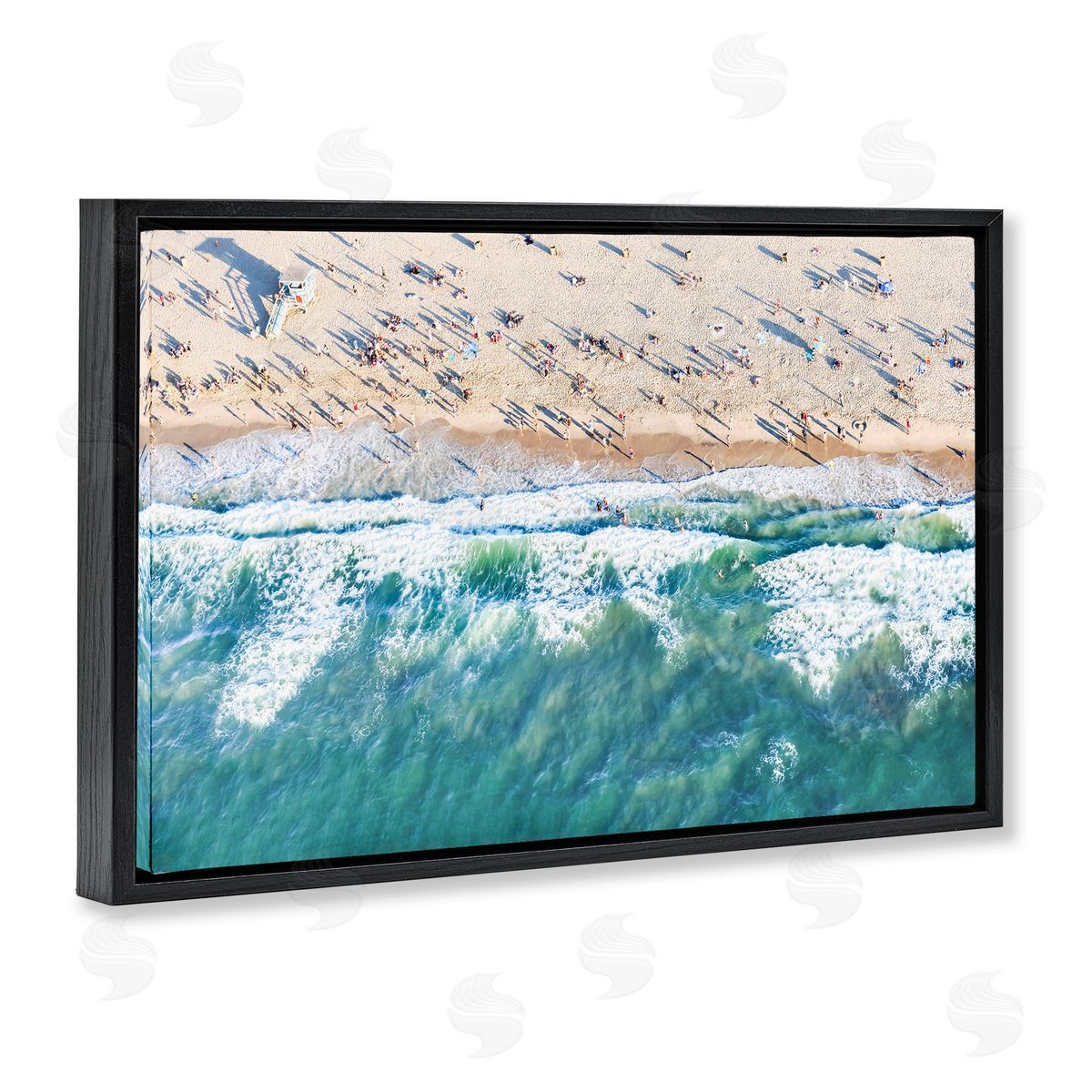Sisi and Seb Aerial Tide Beach Foam Black Floating Frame Canvas Wall Art Print