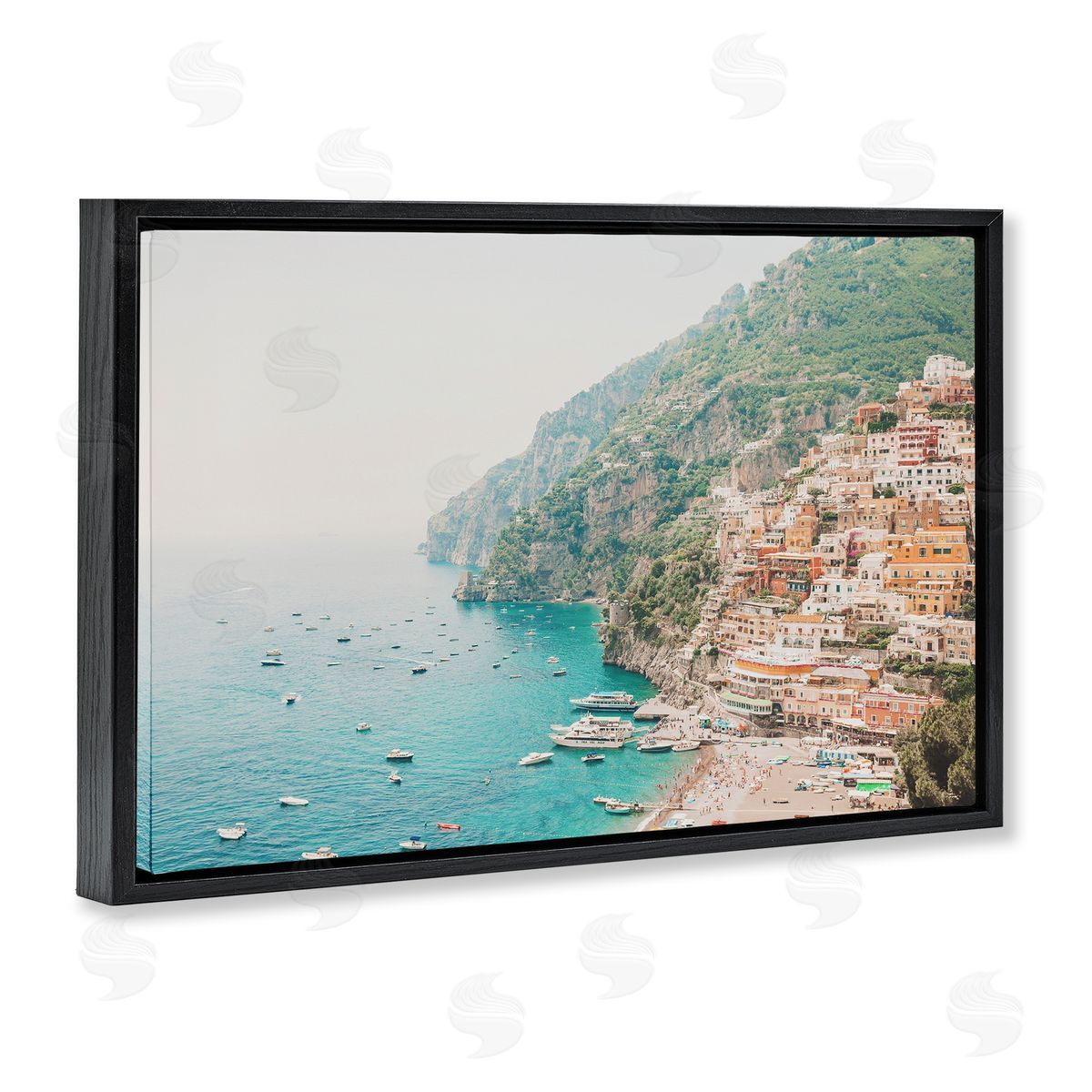 Sisi and Seb Amalfi Coast Harbor Black Floating Frame Canvas Wall Art Print