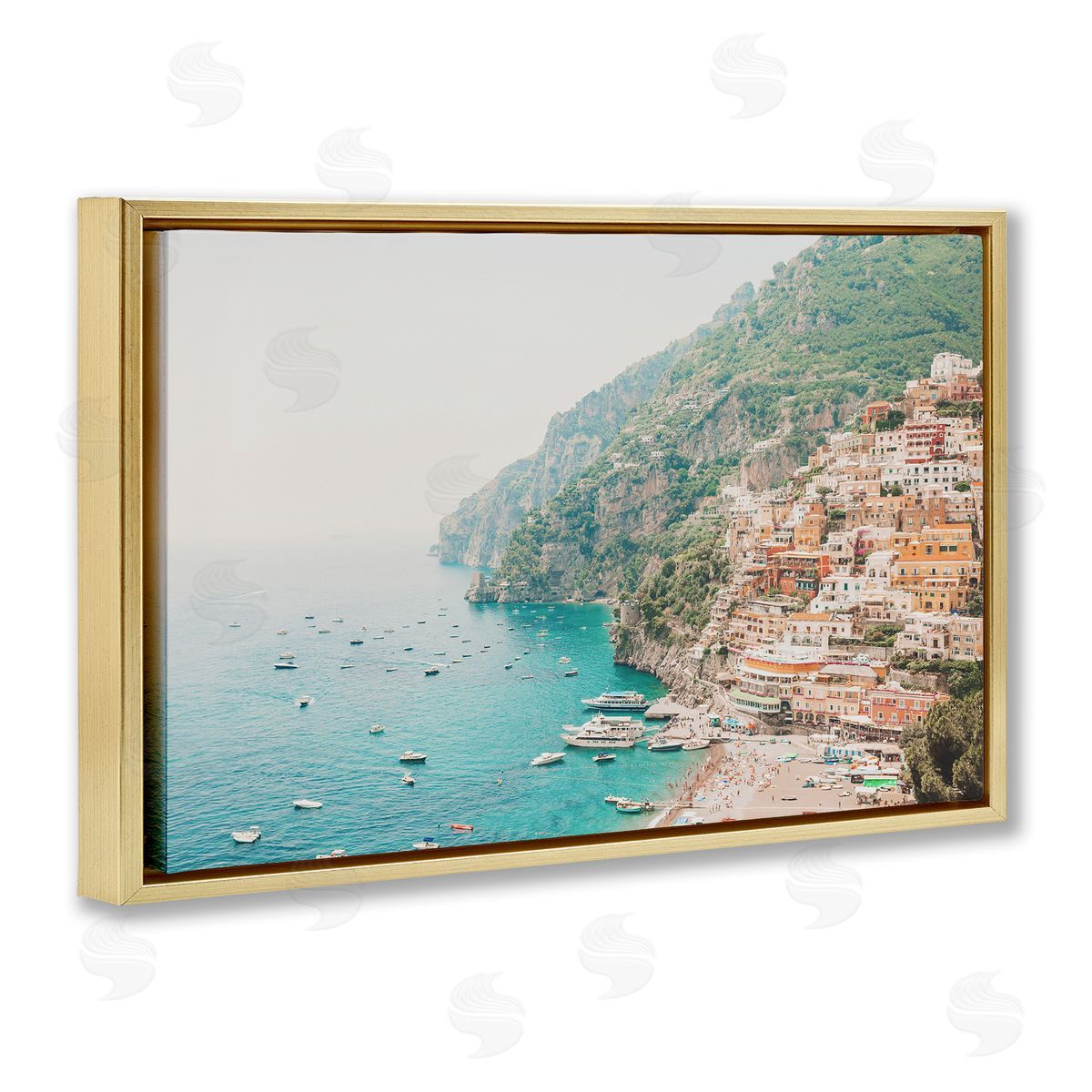 Sisi and Seb Amalfi Coast Harbor Gold Floating Frame Canvas Wall Art Print