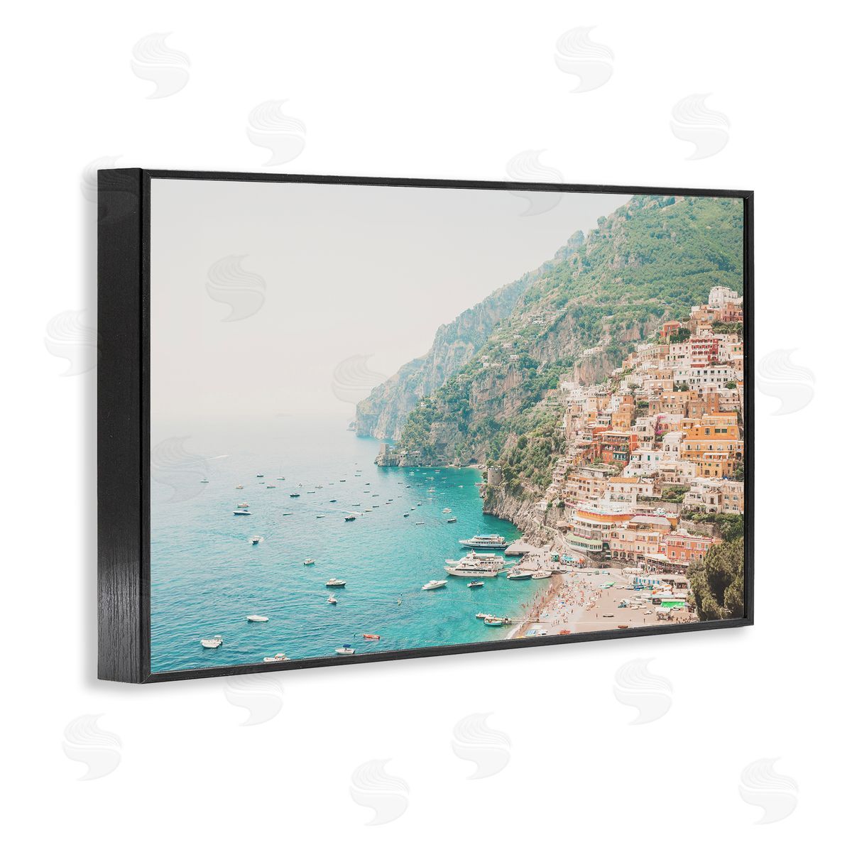 Sisi and Seb Amalfi Coast Harbor Black Framed Giclee Wall Art Print