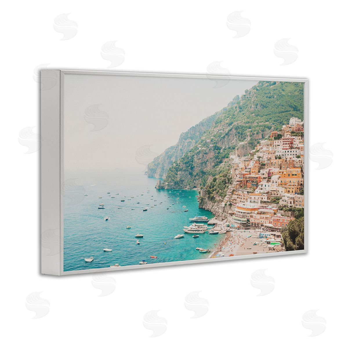 Sisi and Seb Amalfi Coast Harbor White Framed Giclee Wall Art Print