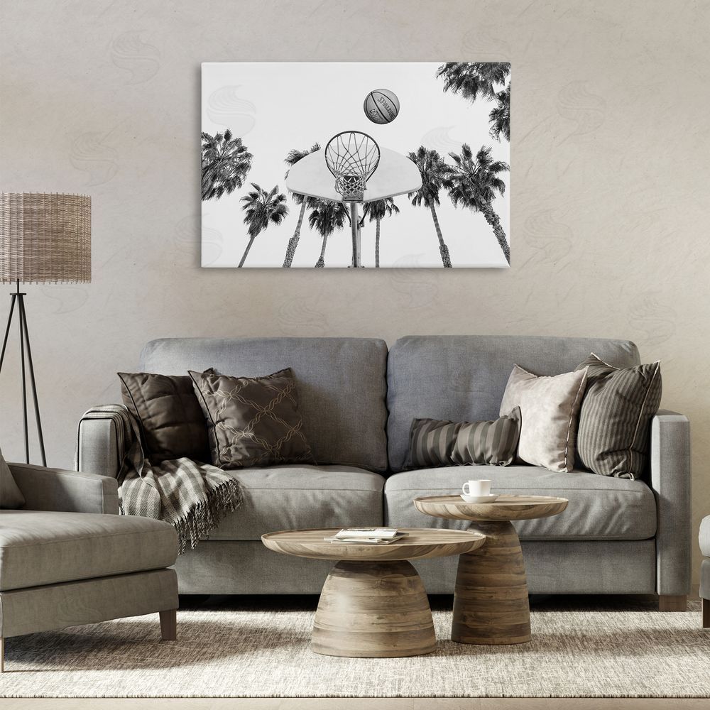 Sisi and Seb Basketball Hoop with Palms Canvas Wall Art Print in Room