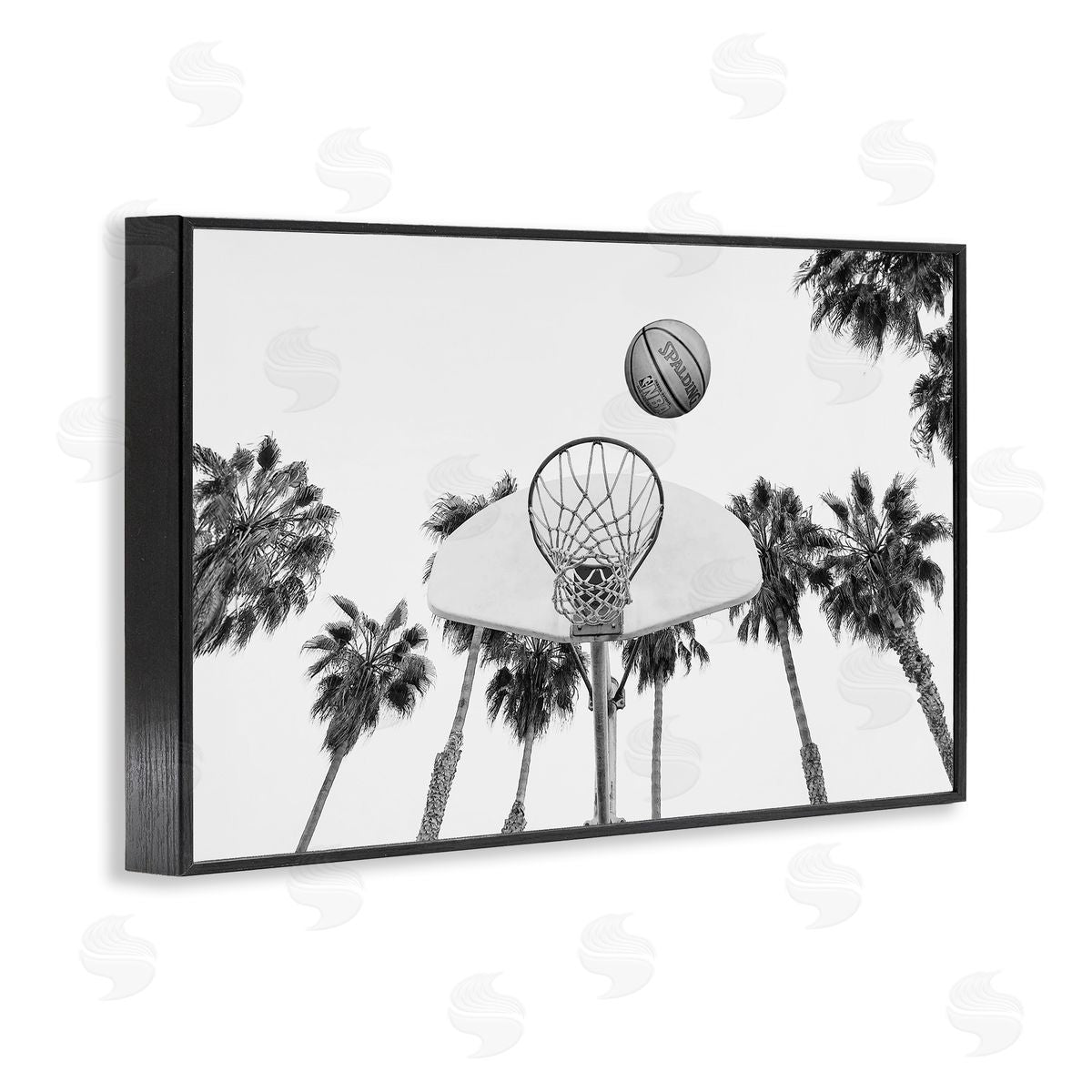 Sisi and Seb Basketball Hoop with Palms Black Framed Giclee Wall Art Print