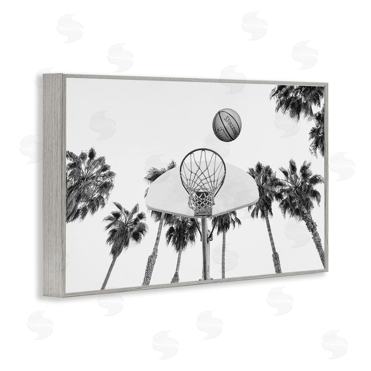 Sisi and Seb Basketball Hoop with Palms Gray Framed Giclee Wall Art Print