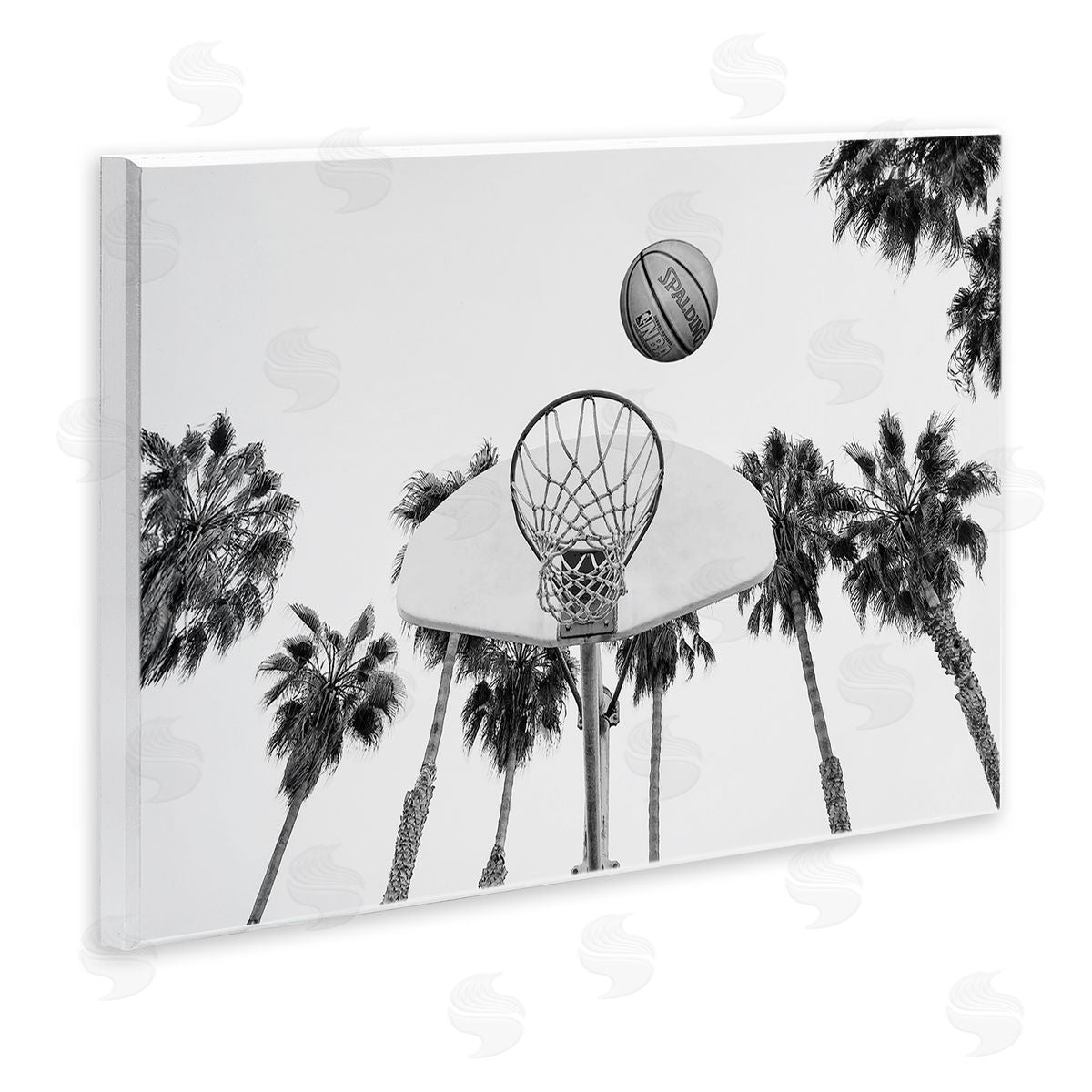 Sisi and Seb Basketball Hoop with Palms Wooden Wall Plaque Art Print