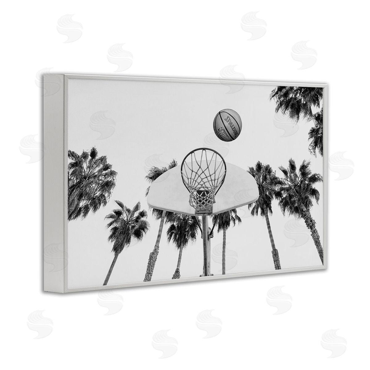Sisi and Seb Basketball Hoop with Palms White Framed Giclee Wall Art Print
