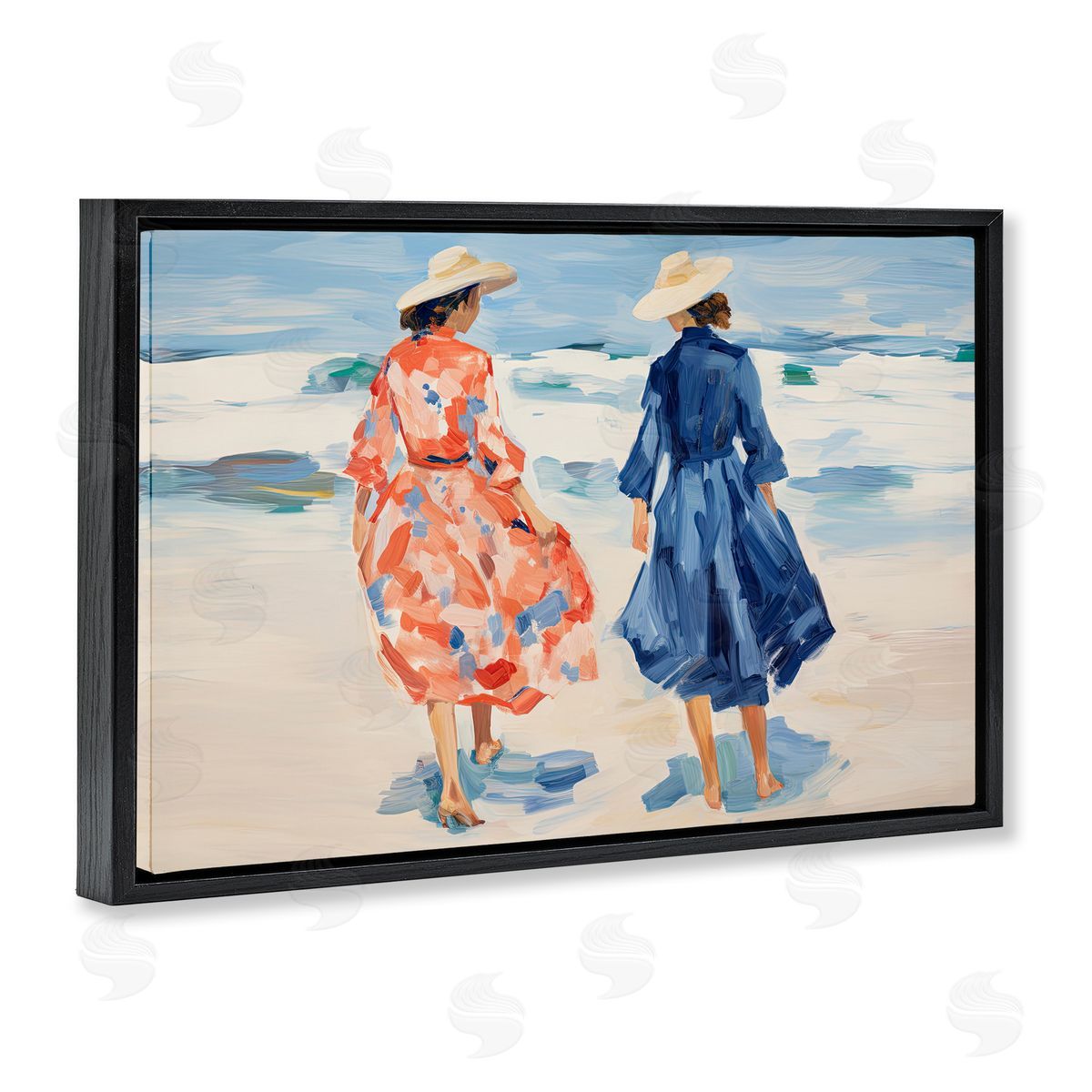 Sisi and Seb Classy Beach Ladies Black Floating Frame Canvas Wall Art Print