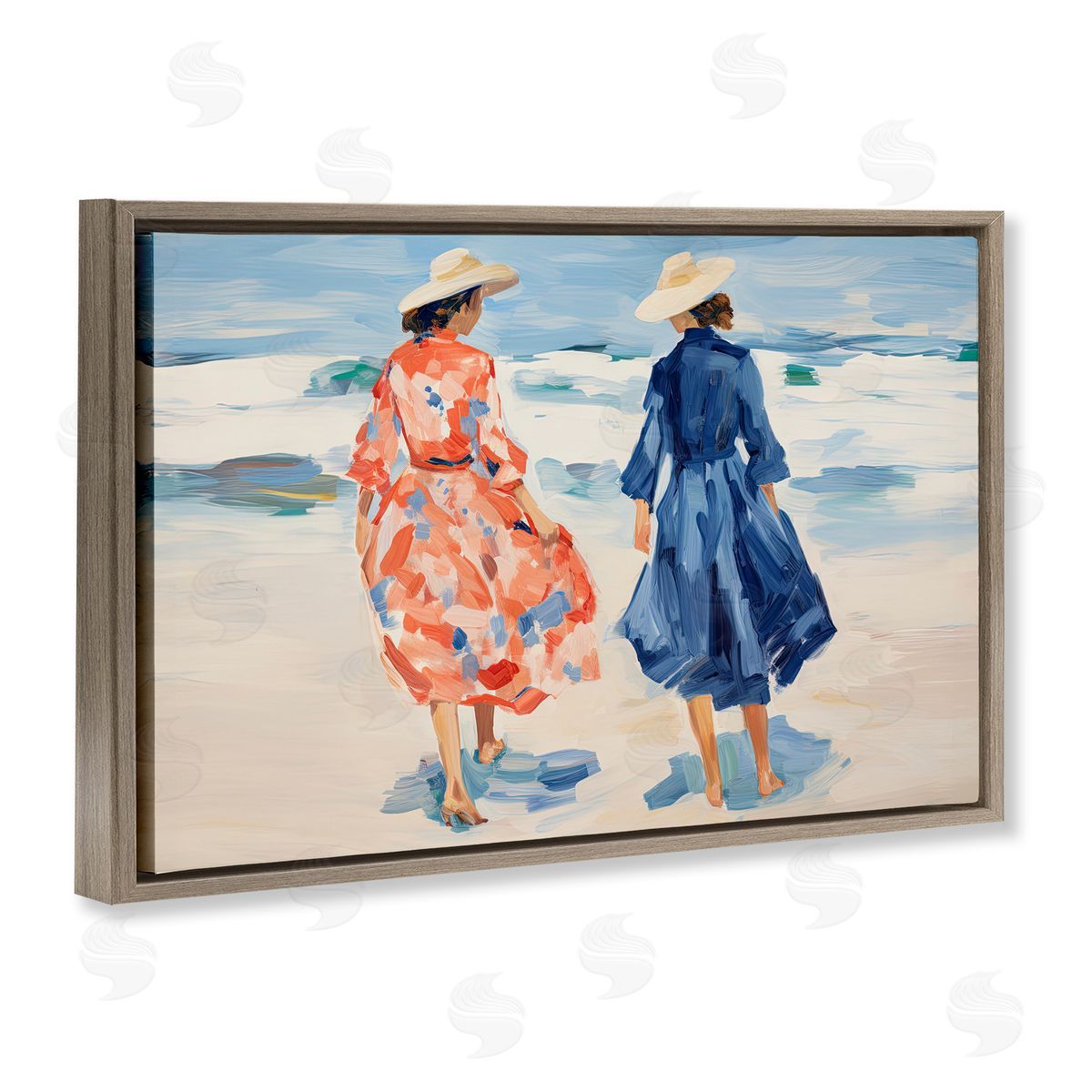 Sisi and Seb Classy Beach Ladies Brown Floating Frame Canvas Wall Art Print