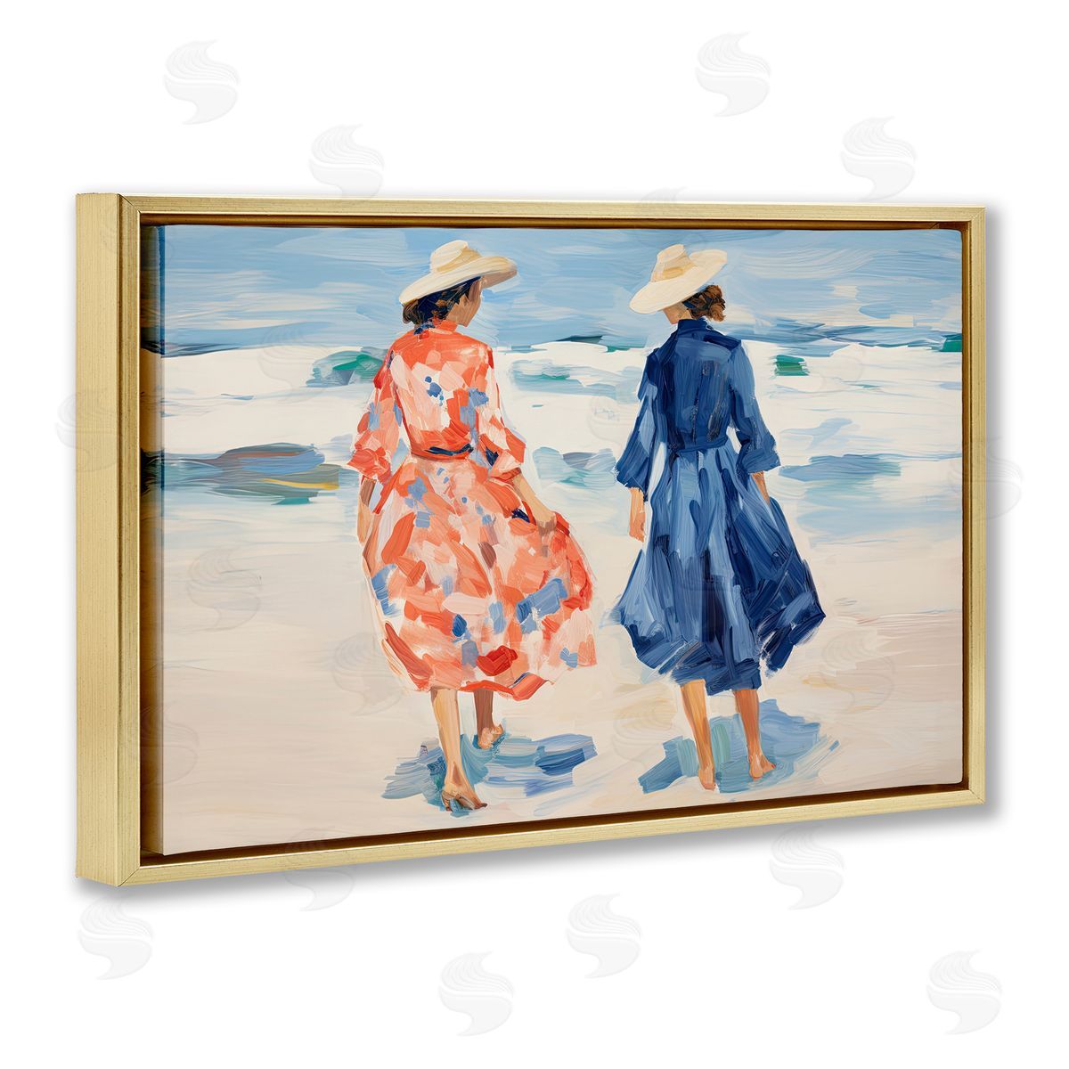 Sisi and Seb Classy Beach Ladies Gold Floating Frame Canvas Wall Art Print