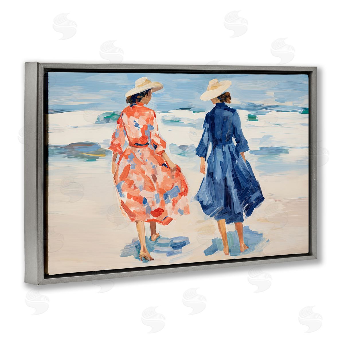 Sisi and Seb Classy Beach Ladies Gray Floating Frame Canvas Wall Art Print
