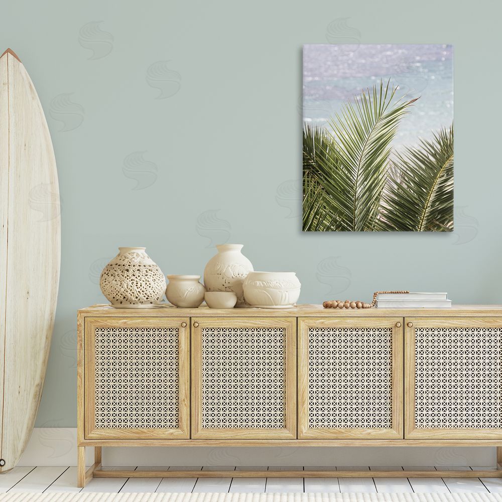 Sisi and Seb Graceful Palms by Sea Canvas Wall Art Print in Room