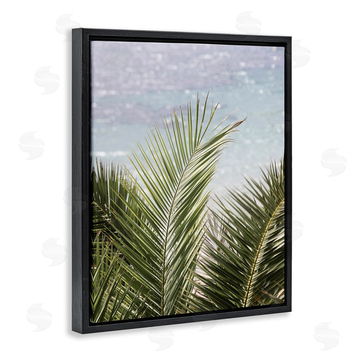 Sisi and Seb Graceful Palms by Sea Black Floating Frame Canvas Wall Art Print