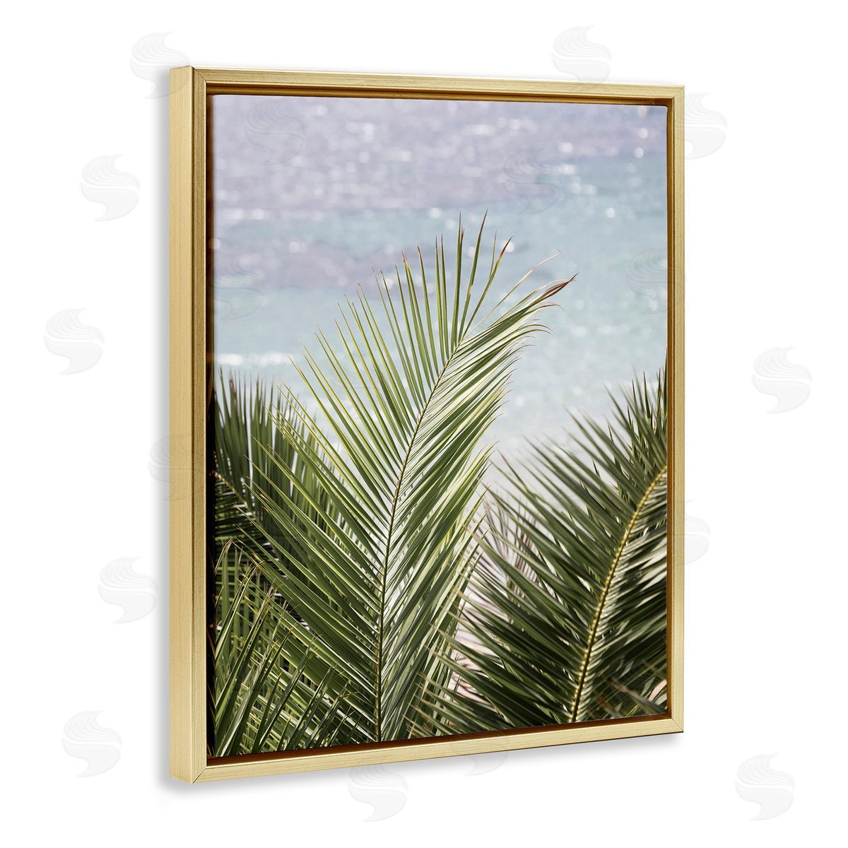 Sisi and Seb Graceful Palms by Sea Gold Floating Frame Canvas Wall Art Print