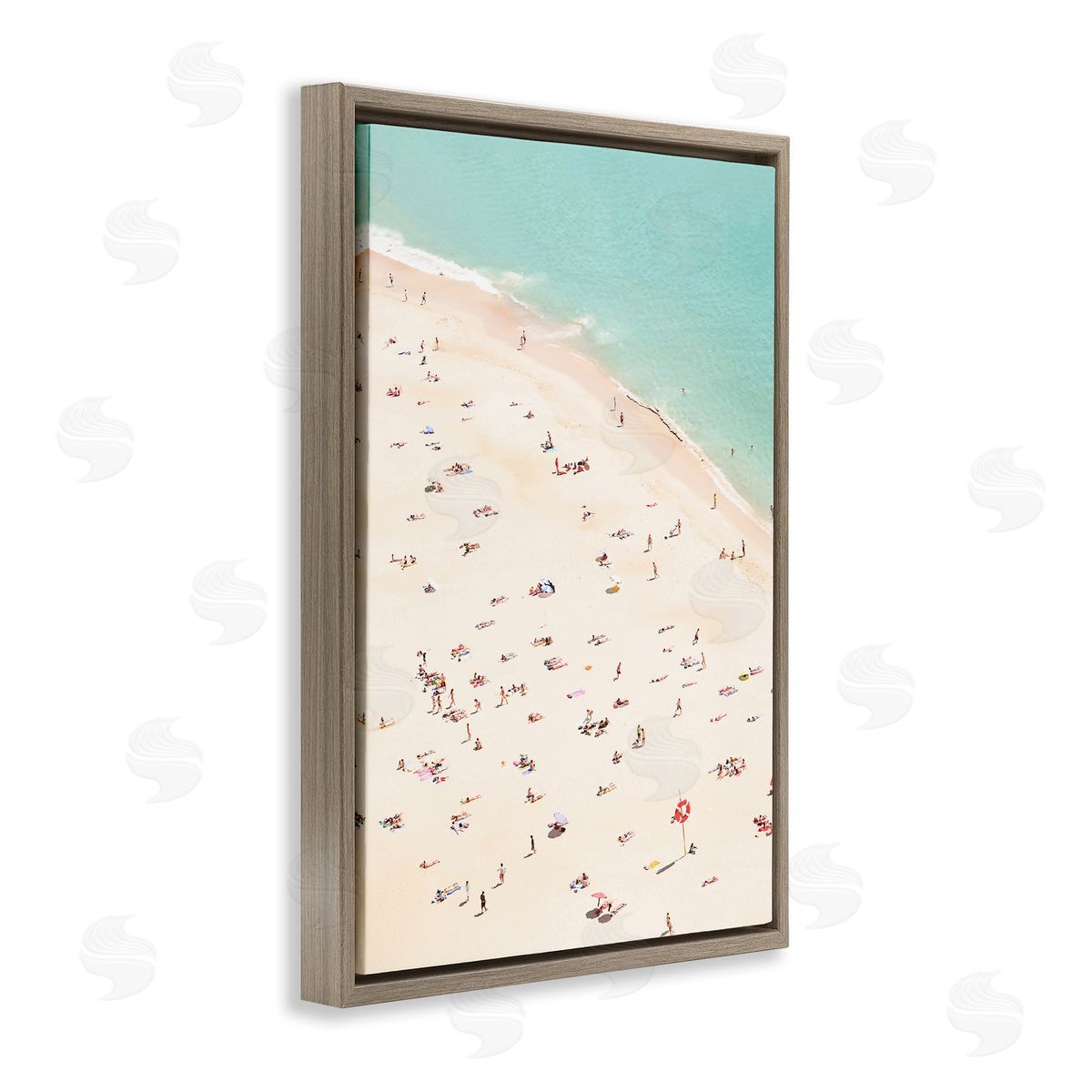 Sisi and Seb Summer Beachgoer Crowd Brown Floating Frame Canvas Wall Art Print