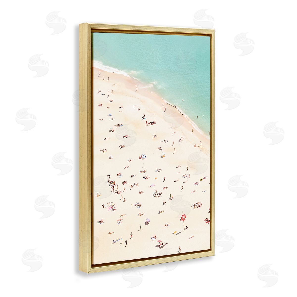Sisi and Seb Summer Beachgoer Crowd Gold Floating Frame Canvas Wall Art Print