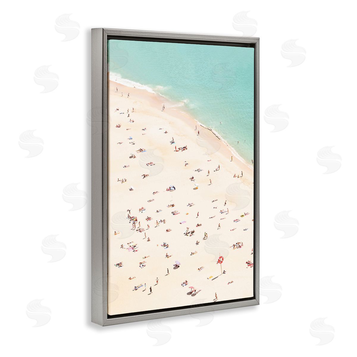 Sisi and Seb Summer Beachgoer Crowd Gray Floating Frame Canvas Wall Art Print