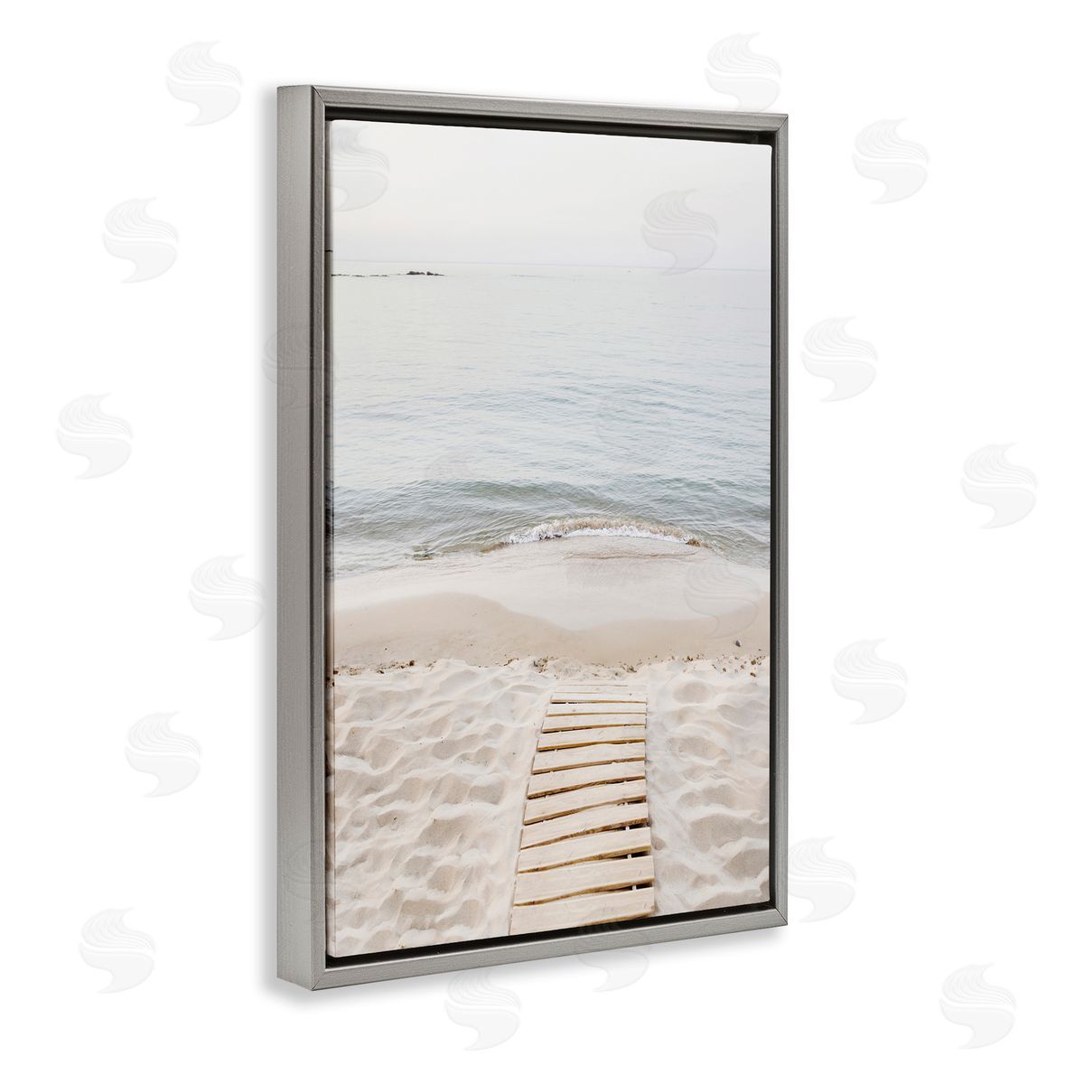 Sisi and Seb Steps Toward Beach Shore Gray Floating Frame Canvas Wall Art Print