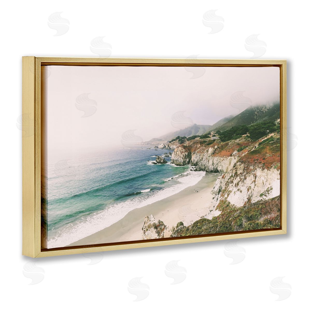 Sisi and Seb Big Sur Coast View Gold Floating Frame Canvas Wall Art Print