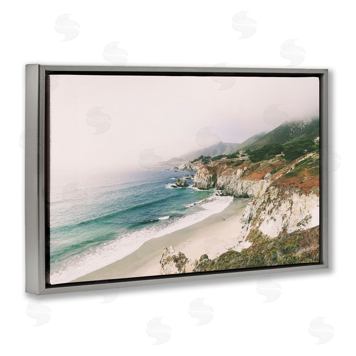 Sisi and Seb Big Sur Coast View Gray Floating Frame Canvas Wall Art Print