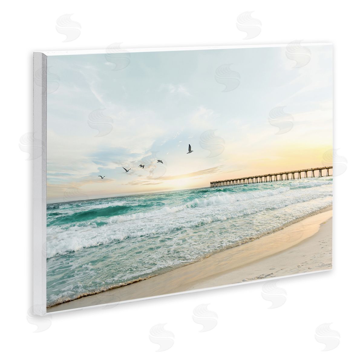 Sisi and Seb Birds at Beach Pier Wooden Wall Plaque Art Print