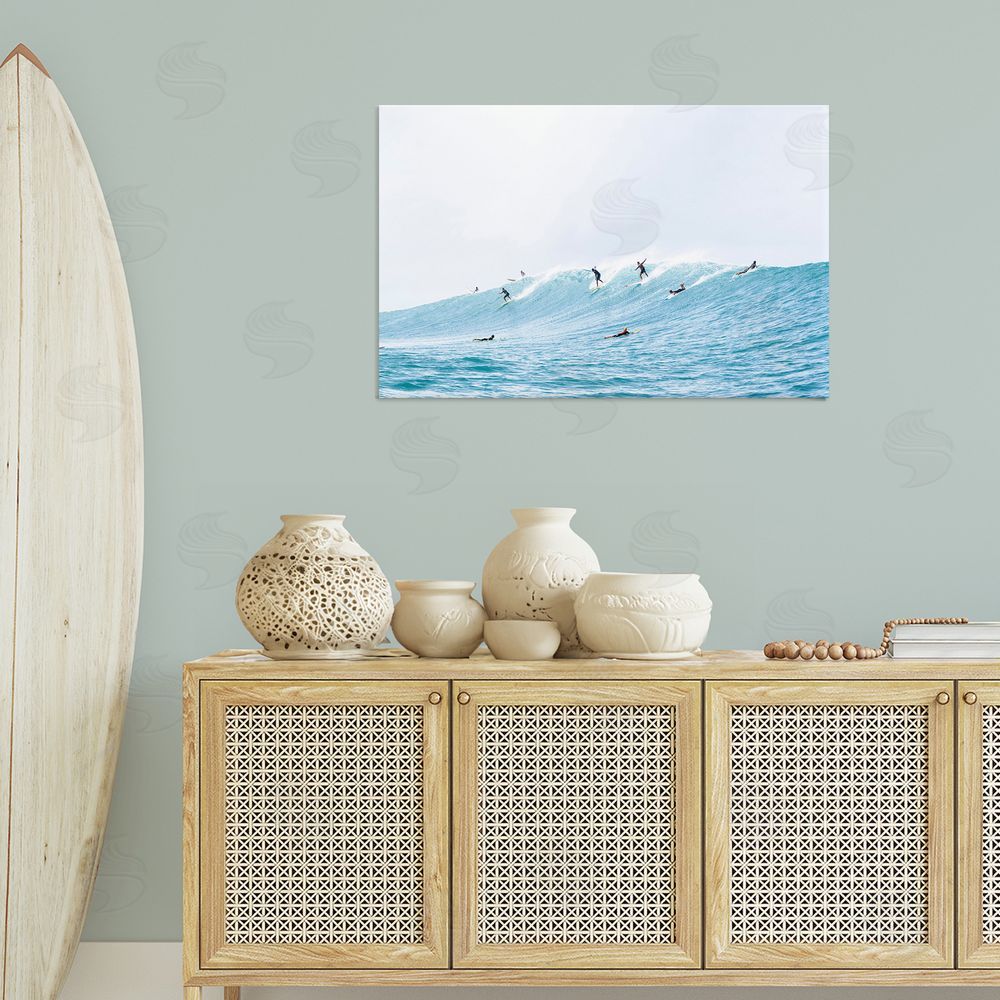 Sisi and Seb Blue Wave Surfers Canvas Wall Art Print in Room