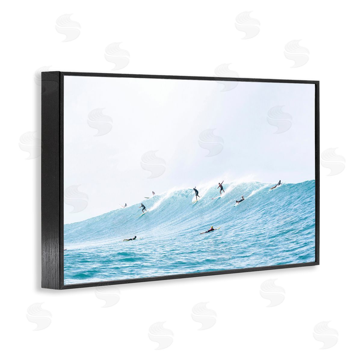 Sisi and Seb Blue Wave Surfers Black Framed Giclee Wall Art Print