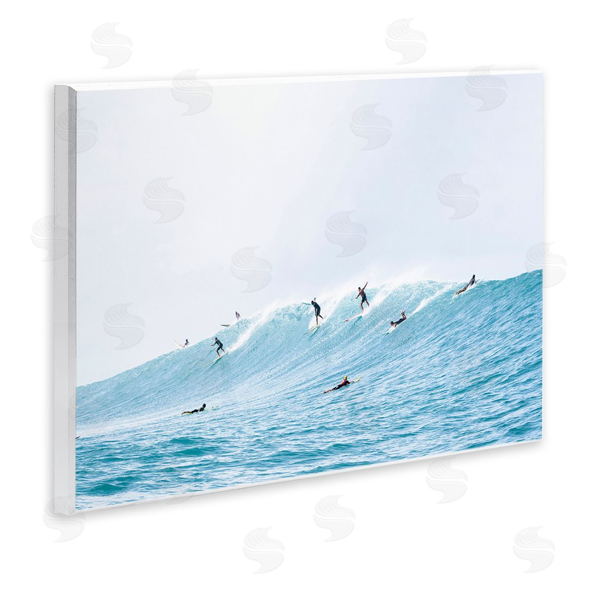 Sisi and Seb Blue Wave Surfers Wooden Wall Plaque Art Print