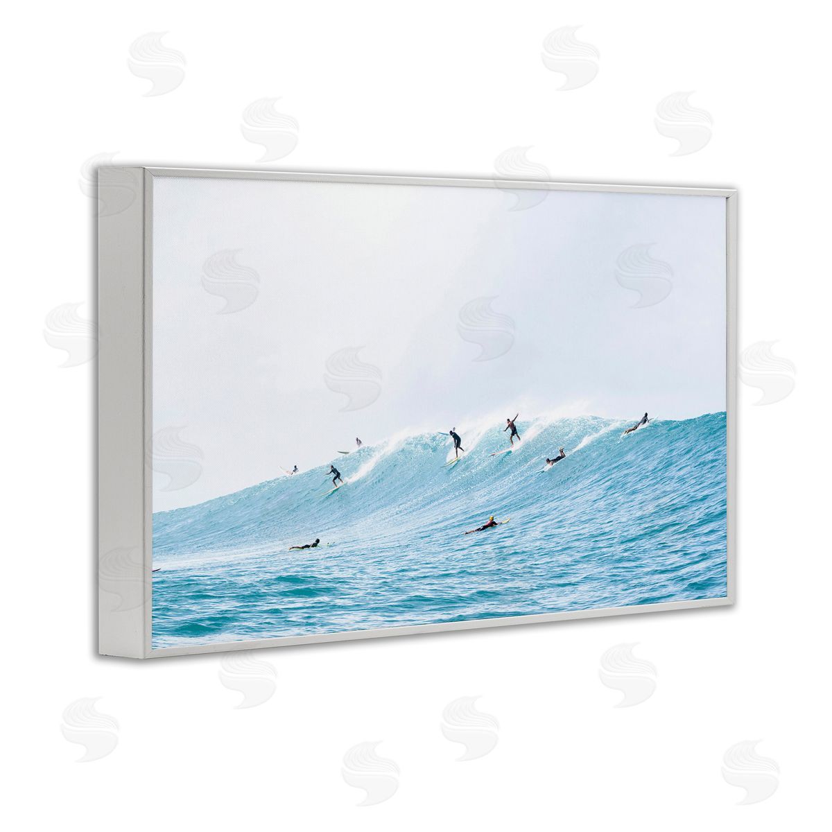 Sisi and Seb Blue Wave Surfers White Framed Giclee Wall Art Print