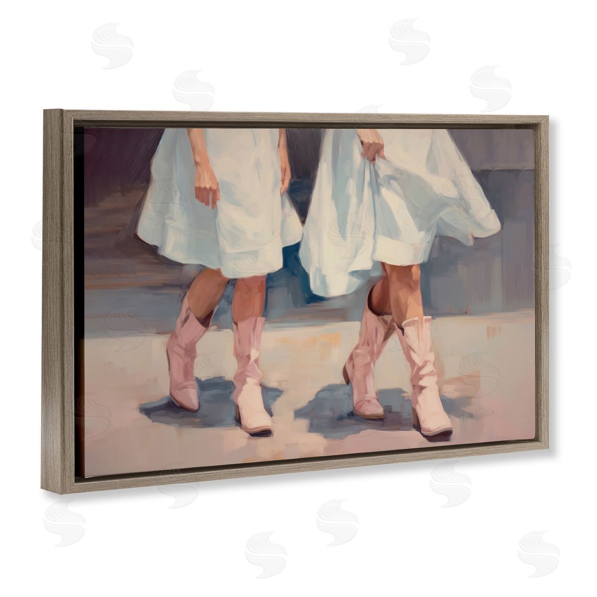 Sisi and Seb Friends with Cowgirl Boots Brown Floating Frame Canvas Wall Art Print